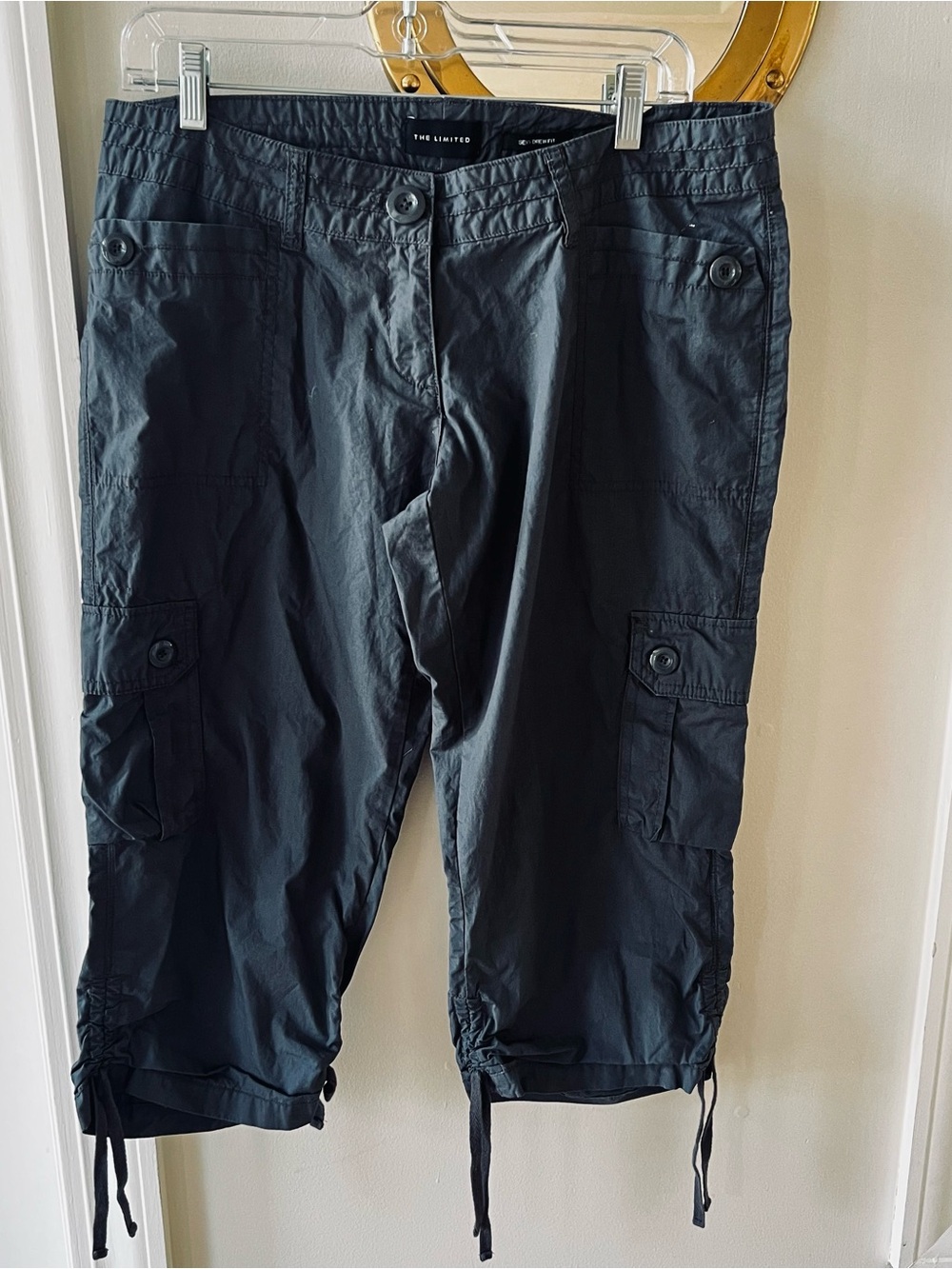 The Limited Sexy Drew Fit  Gray Cargo Capri Pants with Drawstring Hems